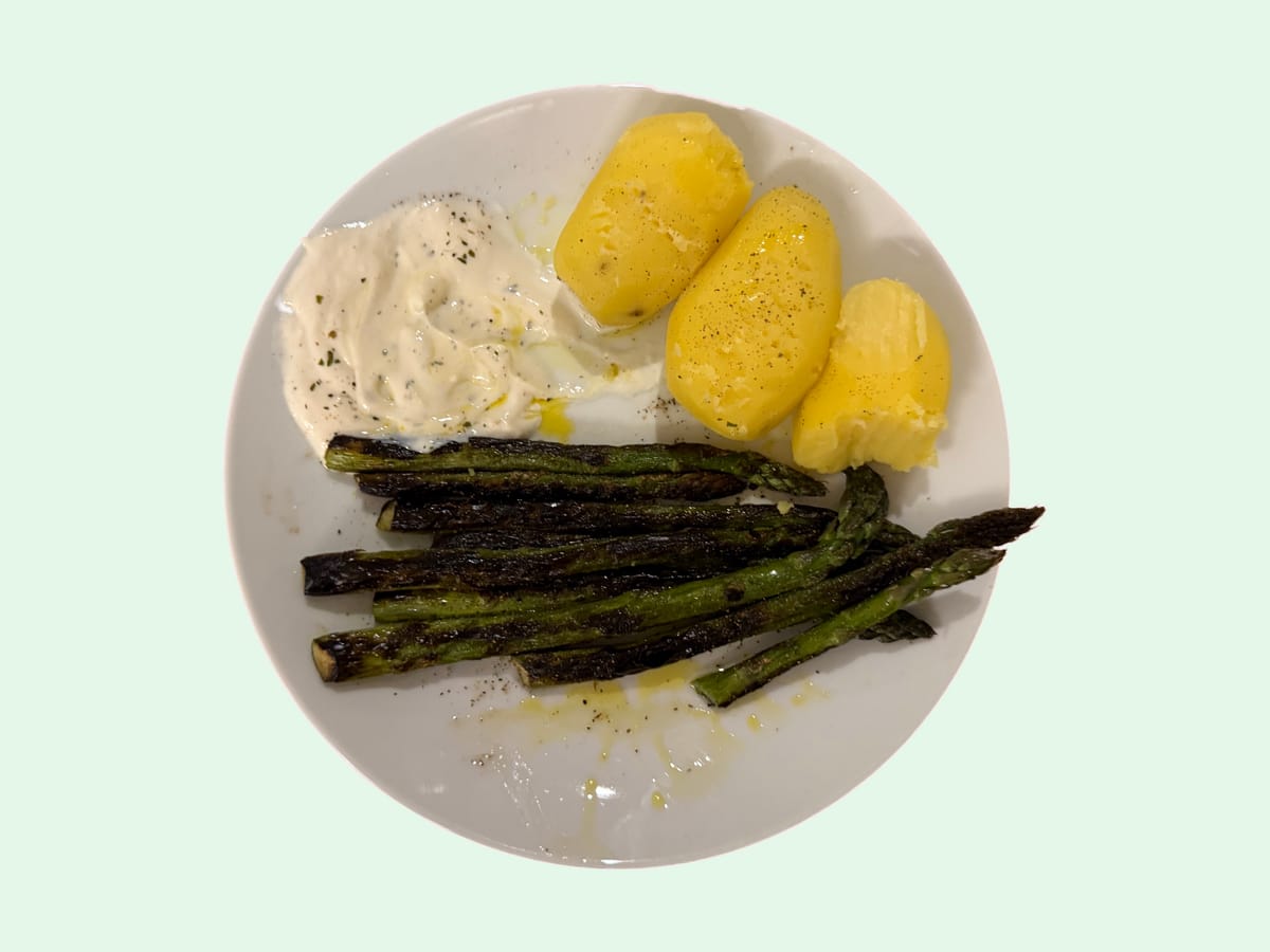 Fried Green Asparagus with Vegan Yogurt Sauce